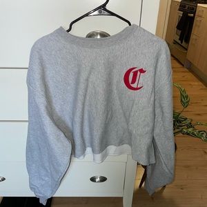Champion Reverse Weave Grey Cropped Crew Neck Sweatshirt